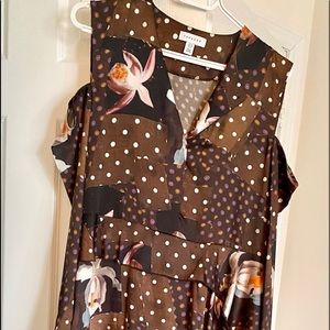 TopShop silk dress cut out shoulder full sleeves